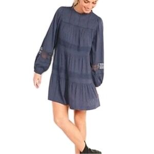 NWT Old Navy Dress Size M Navy Blue Long Sleeve Pintucked‎ Clip Dot Swing